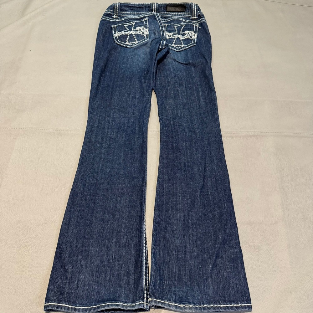 Vigoss Women Wide Boot Jean Denim Cross Bejewel Contrast Stitch-2/26x30-7631